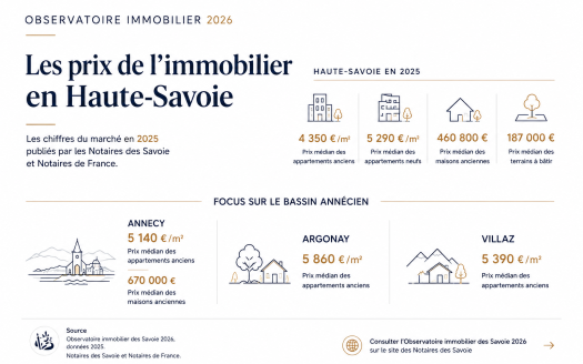 Prix immobilier en Haute-Savoie en 2025 : marché immobilier à Annecy, Argonay et Villaz selon les Notaires des Savoie